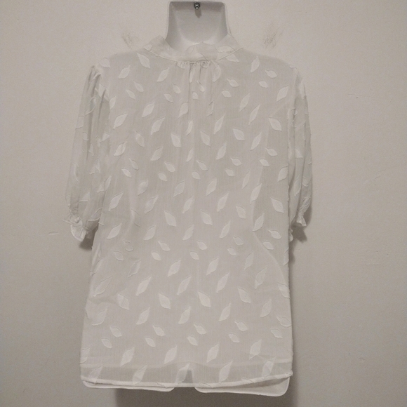 Calvin Klein - Neck Tie Puff Sleeves Sheer Blouse - Picture 10 of 16